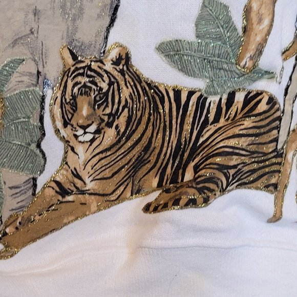 Vintage Sweatshirt Painted Animals Puff Paint Safari 80s Retro Name on Sleeve - Picture 6 of 12